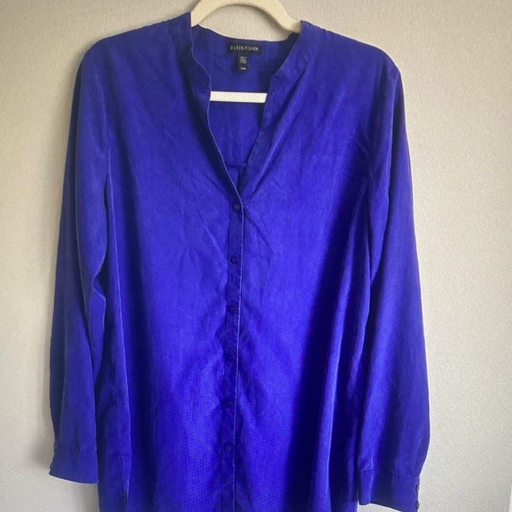 Eileen Fisher Vibrant Royal Blue Silk-Blend Button Front Shirt